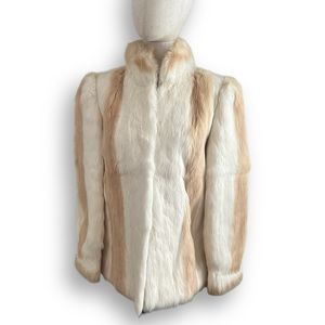 Vintage Beige and White Neutral Rabbit Fur Coat Jacket